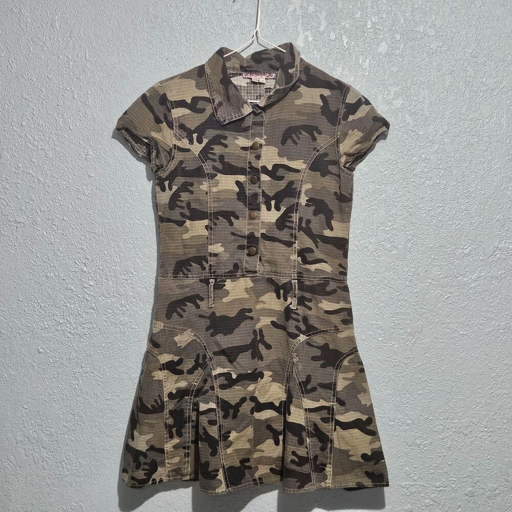 My Michelle Camo Style Canvas Material Dress Size Girl's 14 Knee Length Like New